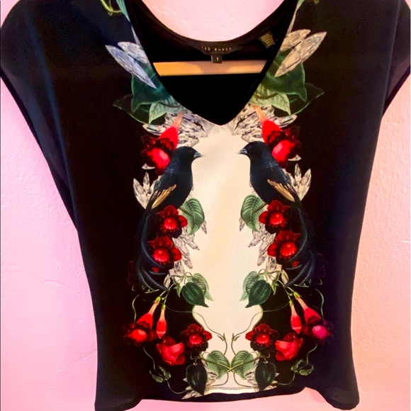 Gorgeous Black 🦅 Bird Ted Baker London & Floral🌺 Print Sleeveless Blouse - Picture 16 of 16